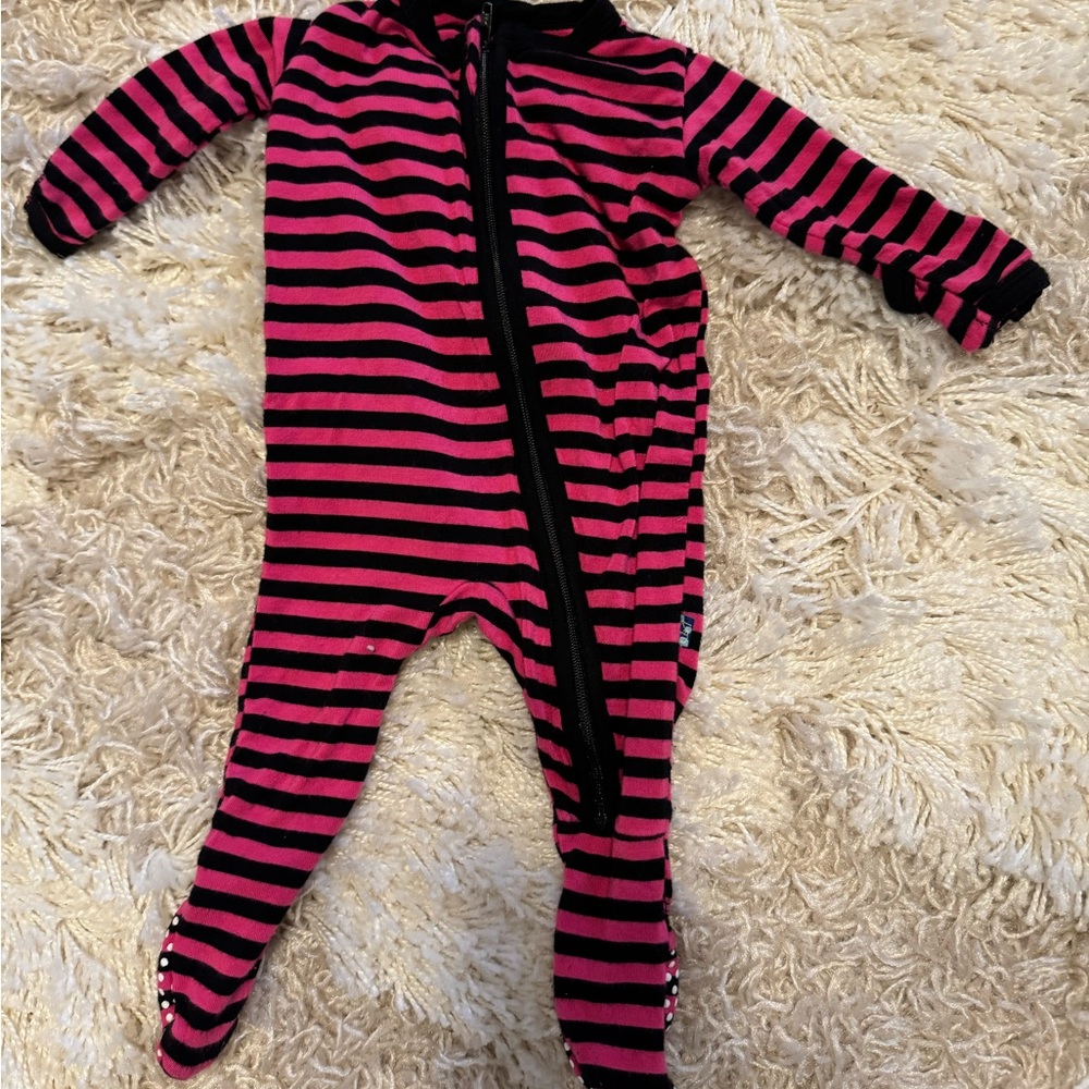 Kickee Pants Pink and Black Striped One Piece Footies